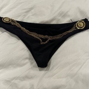Beach Riot Black Bikini Bottom with Gold Chain Detail. Versace style